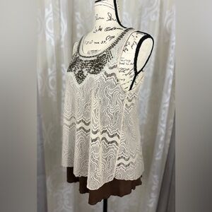 Daytrip Split Back Layered Embellished Lace Tank Top
